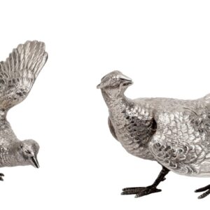 A Small Pair of Queen Elizabeth II Cast Silver Pheasant Table Ornaments